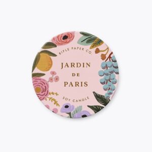 Rifle Paper Co. Jardin de Paris 3 Oz Tin Candle for Festive Occasions and Gatherings with Decorative Box and Festive Labels on Soy Candle Base and 40+ Hour Burn Time