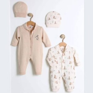 Gender Neutral 4-Piece Organic Cotton Set “Rabbit” (7066): Cream, 3-6M