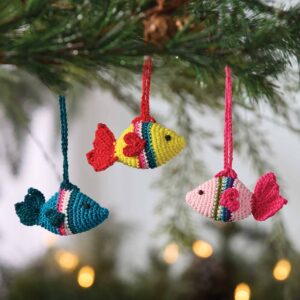 Crochet Mini Fish Christmas Ornaments - Set of 3